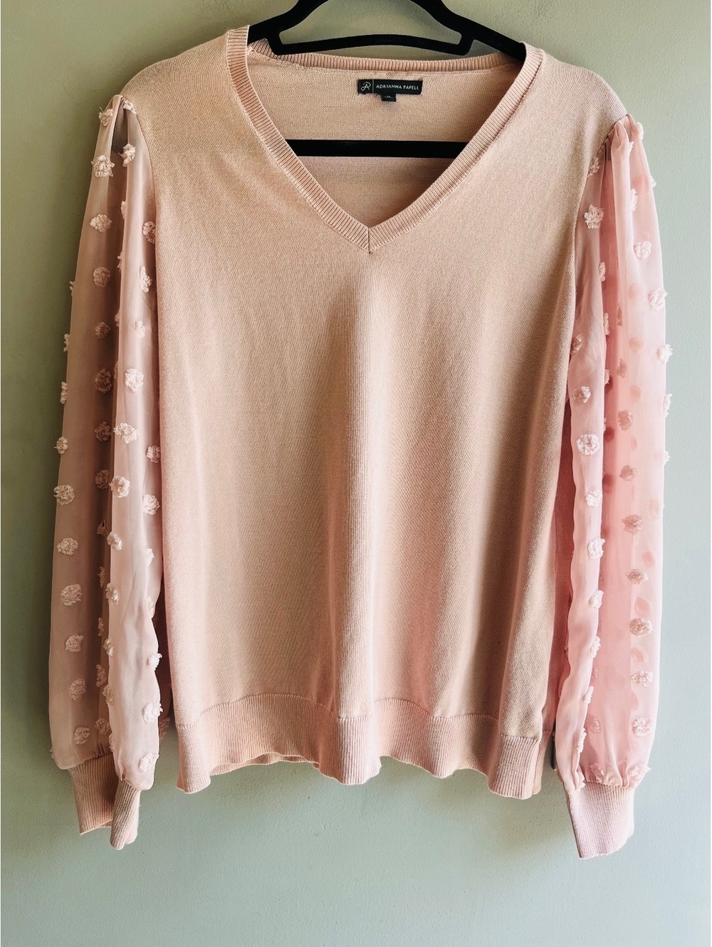 Adrianna Papell Pink Sheer Dot Sleeve Medium